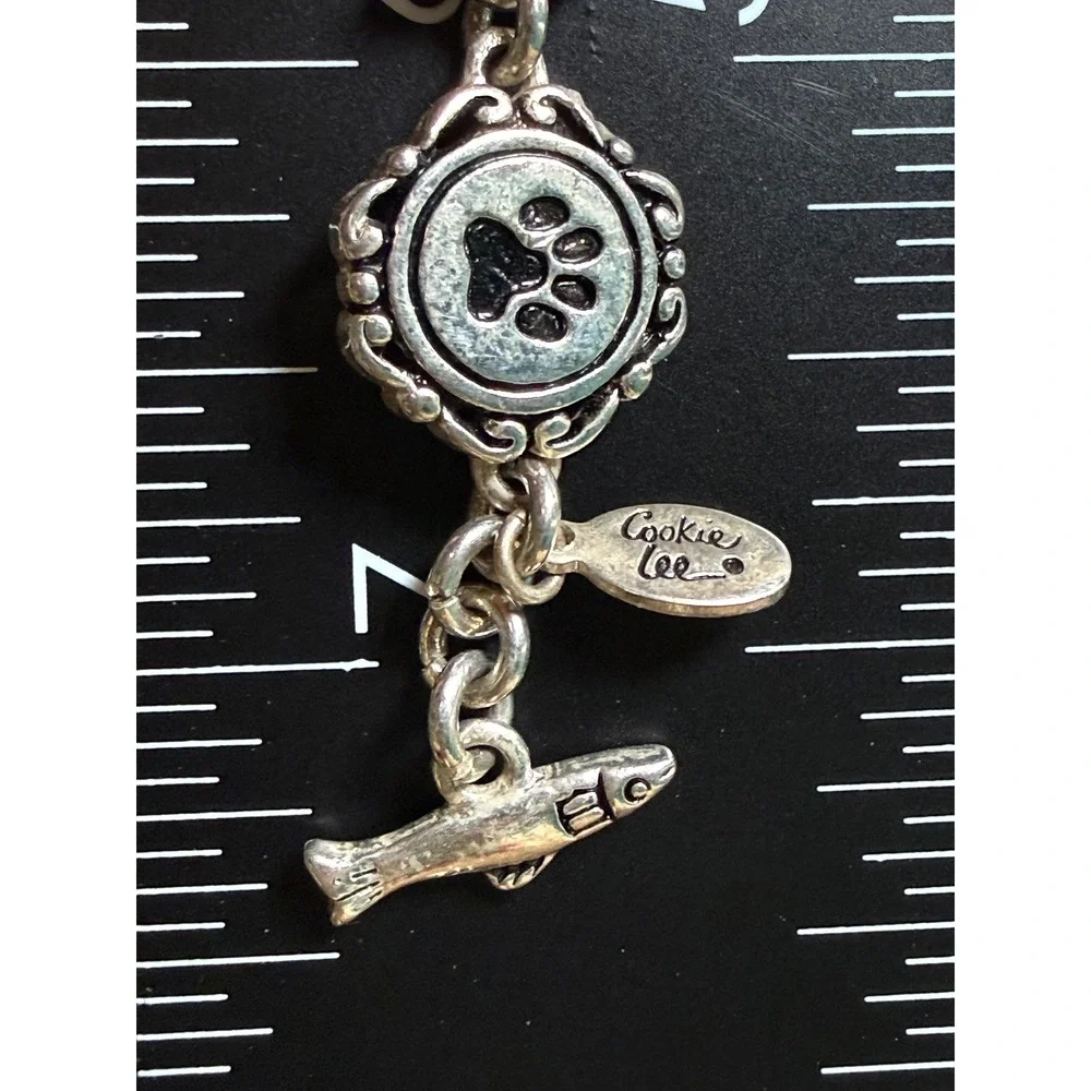 Cookie Lee Charm Bracelet Womens 6.5 Silver Cat Mom Tuna Breath Photo Frame Y2K